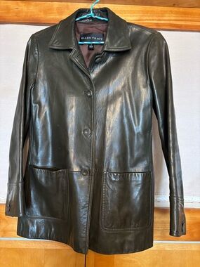 Ellen Tracy Women's Dark Brown Leather Button-Front Coat